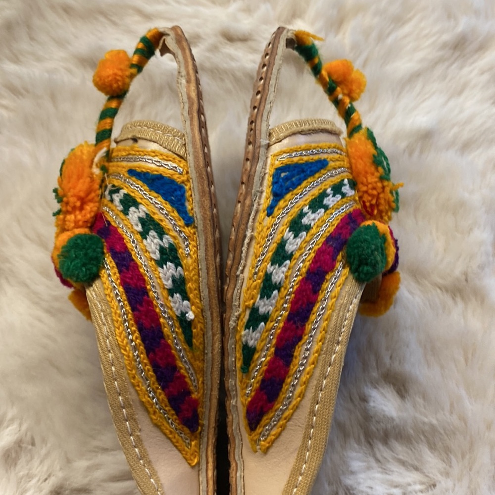 Pom Pom Embroidered Leather Indian Sandals - Picture 9 of 14